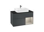 Villeroy und Boch Finion Waschtischunterschrank F122HHHG 100cm, Abdeckplatte black matt, Regal rechts Sand Matt, Midnight Blue Matt Lacquer