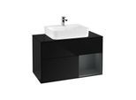 Villeroy und Boch Finion Waschtischunterschrank G122HGPH 100cm, Abdeckplatte black matt, Emotion, Regal rechts Midnight Blue Matt Lacquer, Glossy Black Lacquer