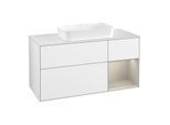Villeroy und Boch Finion Waschtischunterschrank F711HHGF 120x60,3x50,1cm, Regal rechts Sand Matt, Glossy white lacquer