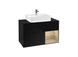 Villeroy und Boch Finion Waschtischunterschrank G122PCPH 100cm, Abdeckplatte black matt, Emotion, Regal rechts Oak Veneer, Glossy Black Lacquer