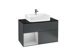Villeroy und Boch Finion Waschtischunterschrank G112GJHG 100cm, Abdeckplatte black matt, Emotion, Regal links Light grey matt, Midnight Blue Matt Lacquer