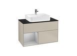 Villeroy und Boch Finion Waschtischunterschrank G112GJHH 100cm, Abdeckplatte black matt, Emotion, Regal links Light grey matt, Sand Matt Lacquer