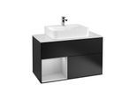 Villeroy und Boch Finion Waschtischunterschrank G111GJPD 100cm, Abdeckplatte white matt, Emotion, Regal links Light grey matt, Black matt lacquer