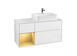 Villeroy und Boch Finion Waschtischunterschrank G141HFGF 120cm, Abdeckplatte white matt, Emotion, Regal links Gold matt, Glossy white lacquer