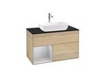 Villeroy und Boch Finion Waschtischunterschrank G772GJPC 100cm, Abdeckplatte black matt, Emotion, Regale Light grey matt lacquer, Oak Veneer
