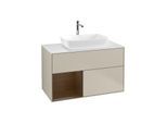 Villeroy und Boch Finion Waschtischunterschrank G771GNHH 100cm, Abdeckplatte white matt, Emotion, Regale Walnut Veneer, Sand Matt Lacquer