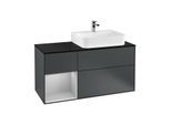 Villeroy und Boch Finion Waschtischunterschrank G142GJHG 120cm, Abdeckplatte black matt, Emotion, Regal links Light grey matt, Midnight Blue Matt Lacquer