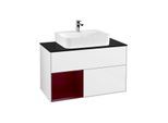 Villeroy und Boch Finion Waschtischunterschrank G112HBGF 100cm, Abdeckplatte black matt, Emotion, Regal links Peony, Glossy white lacquer