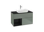 Villeroy und Boch Finion Waschtischunterschrank G772PHGM 100cm, Abdeckplatte black matt, Emotion, Regale Glossy black lacquer, Olive Matt Lacquer