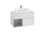 Villeroy und Boch Finion Waschtischunterschrank G111GMMT 100cm, Abdeckplatte white matt, Emotion, Regal links Olive Matt Lacquer, White matt lacquer