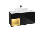 Villeroy und Boch Finion Waschtischunterschrank G161HFPH 120cm, Abdeckplatte white matt, Emotion, Regal links Gold matt, Glossy Black Lacquer