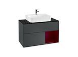 Villeroy und Boch Finion Waschtischunterschrank F122HBHG 100cm, Abdeckplatte black matt, Regal rechts Peony, Midnight Blue Matt Lacquer