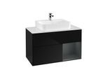 Villeroy und Boch Finion Waschtischunterschrank G121HGPH 100cm, Abdeckplatte white matt, Emotion, Regal rechts Midnight Blue Matt Lacquer, Glossy Black Lacquer