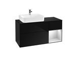 Villeroy und Boch Finion Waschtischunterschrank F152MTPH 120cm, Abdeckplatte black matt, Regal rechts White matt lacquer, Glossy Black Lacquer