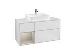 Villeroy und Boch Finion Waschtischunterschrank G161HHMT 120cm, Abdeckplatte white matt, Emotion, Regal links Sand Matt Lacquer, White matt lacquer
