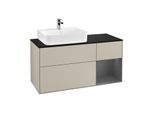 Villeroy und Boch Finion Waschtischunterschrank F152GKHH 120cm, Abdeckplatte black matt, Regal rechts Anthracite matt, Sand Matt Lacquer