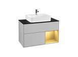 Villeroy und Boch Finion Waschtischunterschrank G122HFGJ 100cm, Abdeckplatte black matt, Emotion, Regal rechts Gold matt, Light grey matt