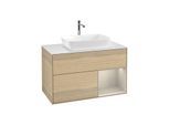 Villeroy und Boch Finion Waschtischunterschrank F781HHPC 100cm, Abdeckplatte white matt, Regale sand matt lacquer, Oak Veneer