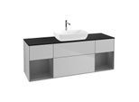Villeroy und Boch Finion Waschtischunterschrank F862GKGJ 160cm, Abdeckplatte black matt, Regale Anthracite matt lacquer, Light grey matt