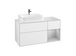 Villeroy und Boch Finion Waschtischunterschrank G151GJGF 120cm, Abdeckplatte white matt, Emotion, Regal links Light grey matt, Glossy white lacquer