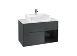 Villeroy und Boch Finion Waschtischunterschrank G121PHHG 100cm, Abdeckplatte white matt, Emotion, Regal rechts Glossy Black Lacquer, Midnight Blue Matt Lacquer