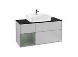 Villeroy und Boch Finion Waschtischunterschrank F162GMGJ 120cm, Abdeckplatte black matt, Regal links Olive Matt Lacquer, Light grey matt