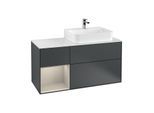 Villeroy und Boch Finion Waschtischunterschrank F141HHHG 120cm, Abdeckplatte glass white Matt, Regal links Sand Matt Lacquer, Midnight Blue Matt Lacquer