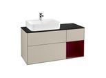 Villeroy und Boch Finion Waschtischunterschrank F152HBHH 120cm, Abdeckplatte black matt, Regal rechts Peony, Sand Matt Lacquer