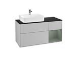 Villeroy und Boch Finion Waschtischunterschrank F152GMGJ 120cm, Abdeckplatte black matt, Regal rechts Olive Matt Lacquer, Light grey matt