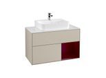 Villeroy und Boch Finion Waschtischunterschrank G121HBHH 100cm, Abdeckplatte white matt, Emotion, Regal rechts Peony, Sand Matt Lacquer