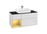 Villeroy und Boch Finion Waschtischunterschrank F162HFMT 120cm, Abdeckplatte black matt, Regal links Gold matt, White matt lacquer