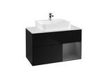 Villeroy und Boch Finion Waschtischunterschrank G121GKPH 100cm, Abdeckplatte white matt, Emotion, Regal rechts Anthracite matt, Glossy Black Lacquer