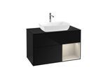Villeroy und Boch Finion Waschtischunterschrank F782HHPH 100cm, Abdeckplatte black matt, Regale sand matt lacquer, Glossy Black Lacquer