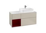 Villeroy und Boch Finion Waschtischunterschrank G141HBHH 120cm, Abdeckplatte white matt, Emotion, Regal links Peony, Sand Matt Lacquer