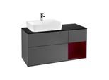 Villeroy und Boch Finion Waschtischunterschrank G152HBGK 120cm, Abdeckplatte black matt, Emotion, Regal links Peony, Anthracite matt