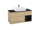 Villeroy und Boch Finion Waschtischunterschrank F172PHPC 120cm, Abdeckplatte black matt, Regal rechts Glossy Black Lacquer, Oak Veneer