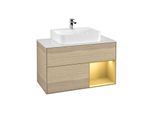 Villeroy und Boch Finion Waschtischunterschrank G121HFPC 100cm, Abdeckplatte white matt, Emotion, Regal rechts Gold matt, Oak Veneer