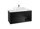 Villeroy und Boch Finion Waschtischunterschrank G171PHPD 120cm, Abdeckplatte white matt, Emotion, Regal rechts Glossy Black Lacquer, Black matt lacquer