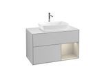 Villeroy und Boch Finion Waschtischunterschrank F781HHGJ 100cm, Abdeckplatte white matt, Regale sand matt lacquer, Light grey matt