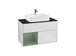 Villeroy und Boch Finion Waschtischunterschrank G112GMMT 100cm, Abdeckplatte black matt, Emotion, Regal links Olive Matt Lacquer, White matt lacquer