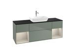 Villeroy und Boch Finion Waschtischunterschrank F862HHGM 160cm, Abdeckplatte black matt, Regale sand matt lacquer, Olive Matt Lacquer