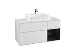 Villeroy und Boch Finion Waschtischunterschrank G171PHMT 120cm, Abdeckplatte white matt, Emotion, Regal rechts Glossy Black Lacquer, White matt lacquer