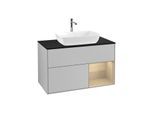 Villeroy und Boch Finion Waschtischunterschrank F782PCGJ 100cm, Abdeckplatte black matt, Regale Oak Veneer, Light grey matt