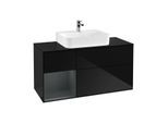Villeroy und Boch Finion Waschtischunterschrank F162HGPH 120cm, Abdeckplatte black matt, Regal links Midnight Blue Matt Lacquer, Glossy Black Lacquer