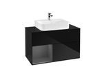 Villeroy und Boch Finion Waschtischunterschrank F112GKPH 100cm, Abdeckplatte white matt, Regal links Anthracite matt, Glossy Black Lacquer
