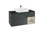 Villeroy und Boch Finion Waschtischunterschrank G172HHHG 120cm, Abdeckplatte black matt, Emotion, Regal rechts Sand Matt, Midnight Blue Matt Lacquer
