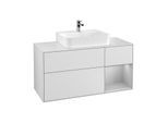 Villeroy und Boch Finion Waschtischunterschrank G171GJMT 120cm, Abdeckplatte white matt, Emotion, Regal rechts Light grey matt, White matt lacquer
