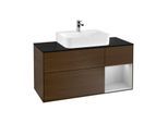 Villeroy und Boch Finion Waschtischunterschrank F172GJGN 120cm, Abdeckplatte black matt, Regal rechts Light grey matt, Walnut veneer
