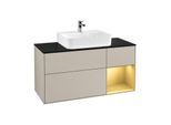 Villeroy und Boch Finion Waschtischunterschrank G172HFHH 120cm, Abdeckplatte black matt, Emotion, Regal rechts Gold matt, Sand Matt Lacquer