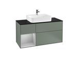 Villeroy und Boch Finion Waschtischunterschrank F162GJGM 120cm, Abdeckplatte black matt, Regal links Light grey matt, Olive Matt Lacquer